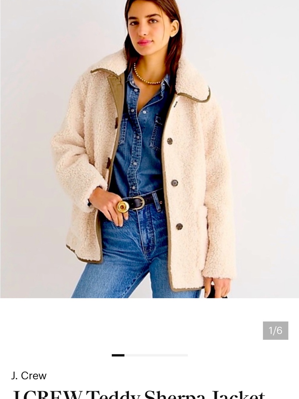 J. Crew Cream Teddy Sherpa Coat with Contrast Trim